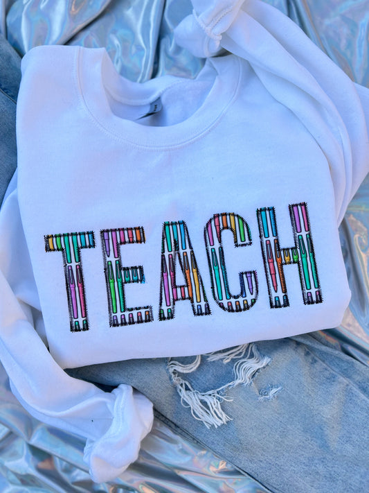 TEACH Embroidered Appliqué Sweatshirt