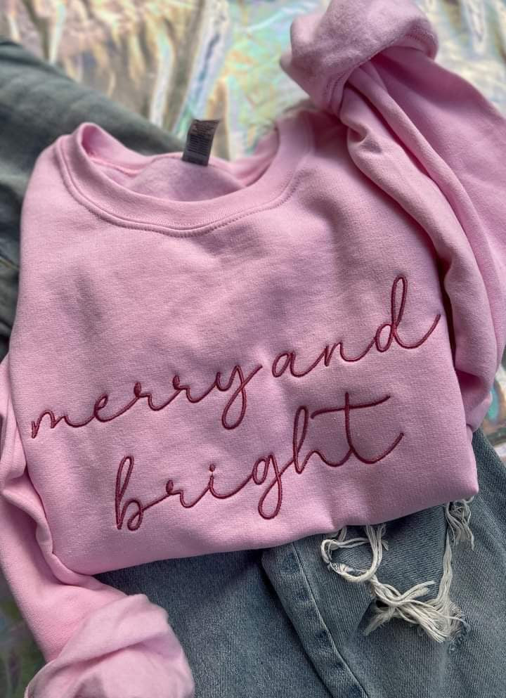 Merry and Bright Embroidered Sweatshirt